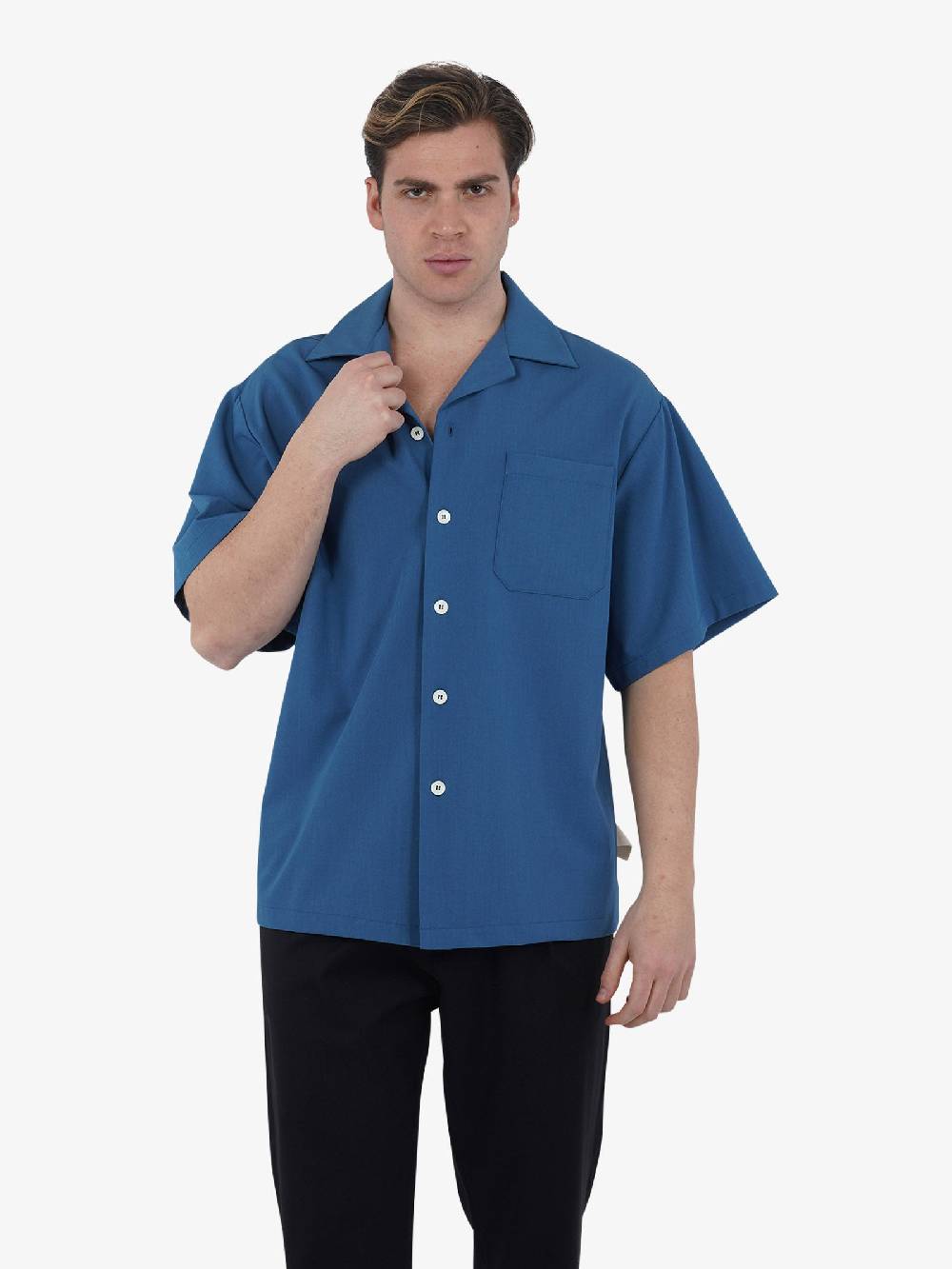 C93 Camicia mezza manica tinta unita C93-8116C492 uomo blu