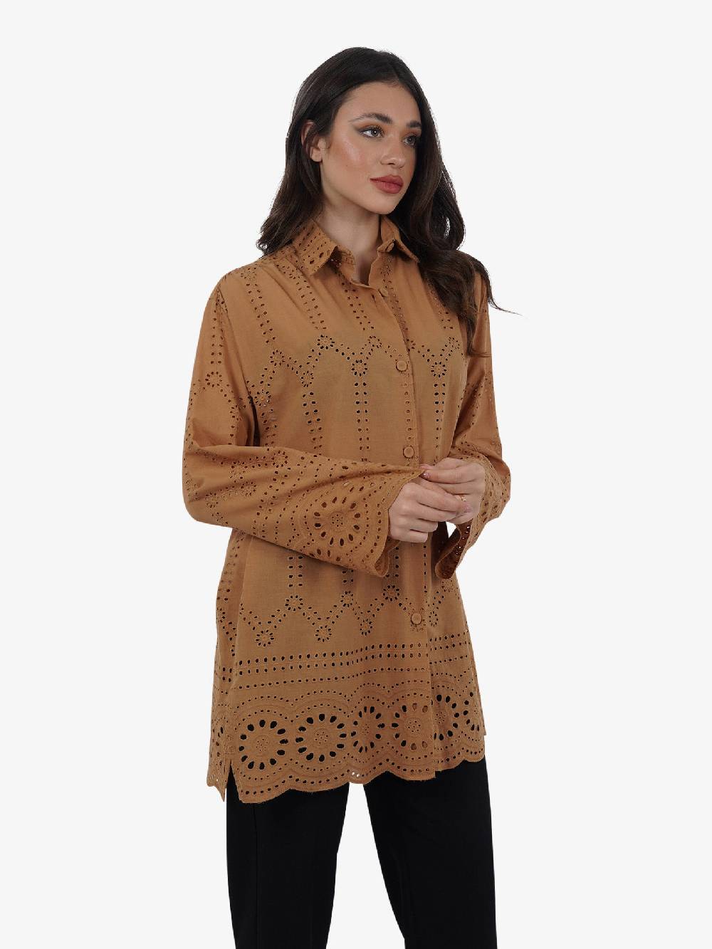 MARIUCCIA Camicia Over In Pizzo San Gallo MMD3267 Donna Cotone Marrone