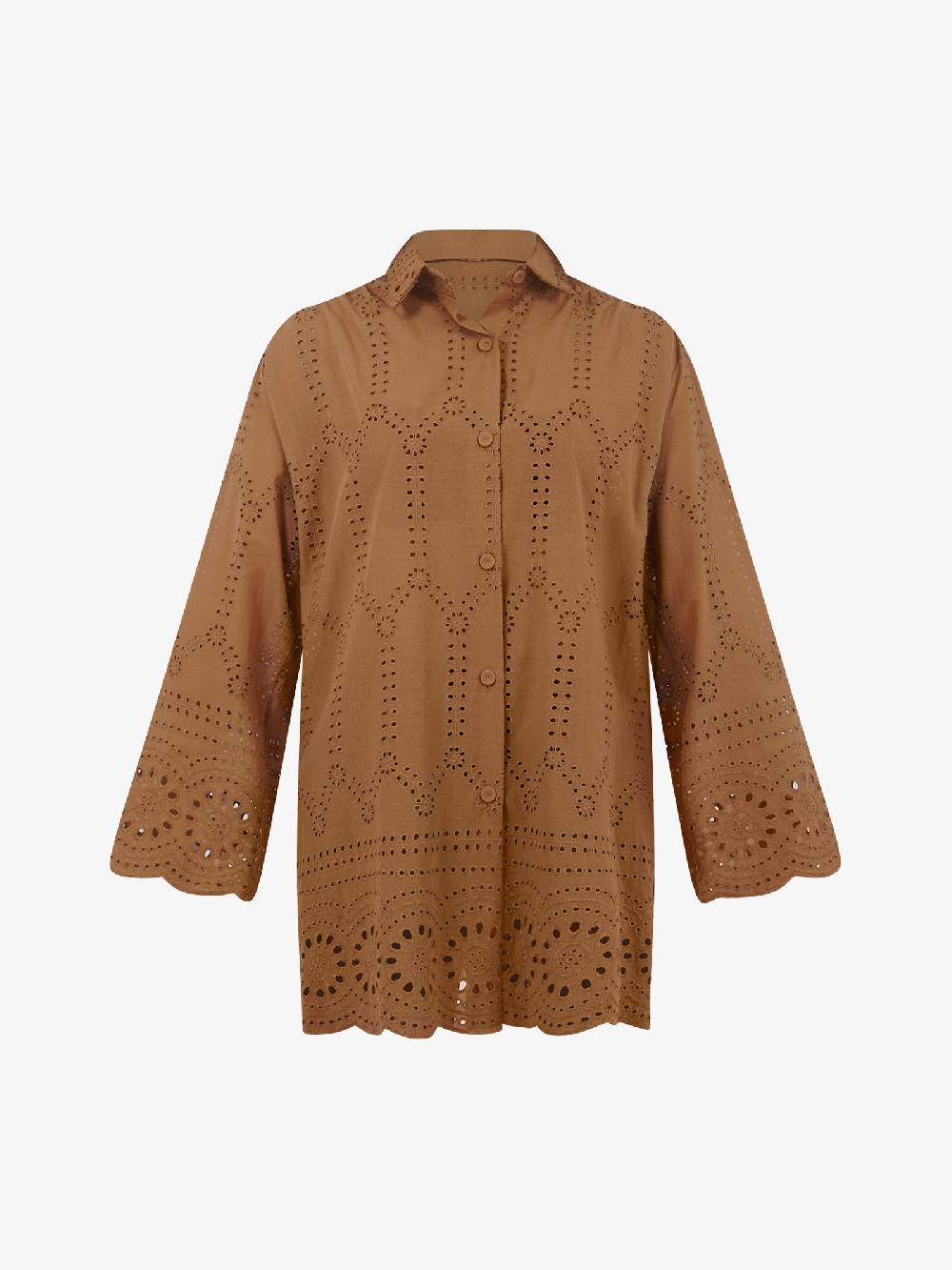 MARIUCCIA Camicia Over In Pizzo San Gallo MMD3267 Donna Cotone Marrone