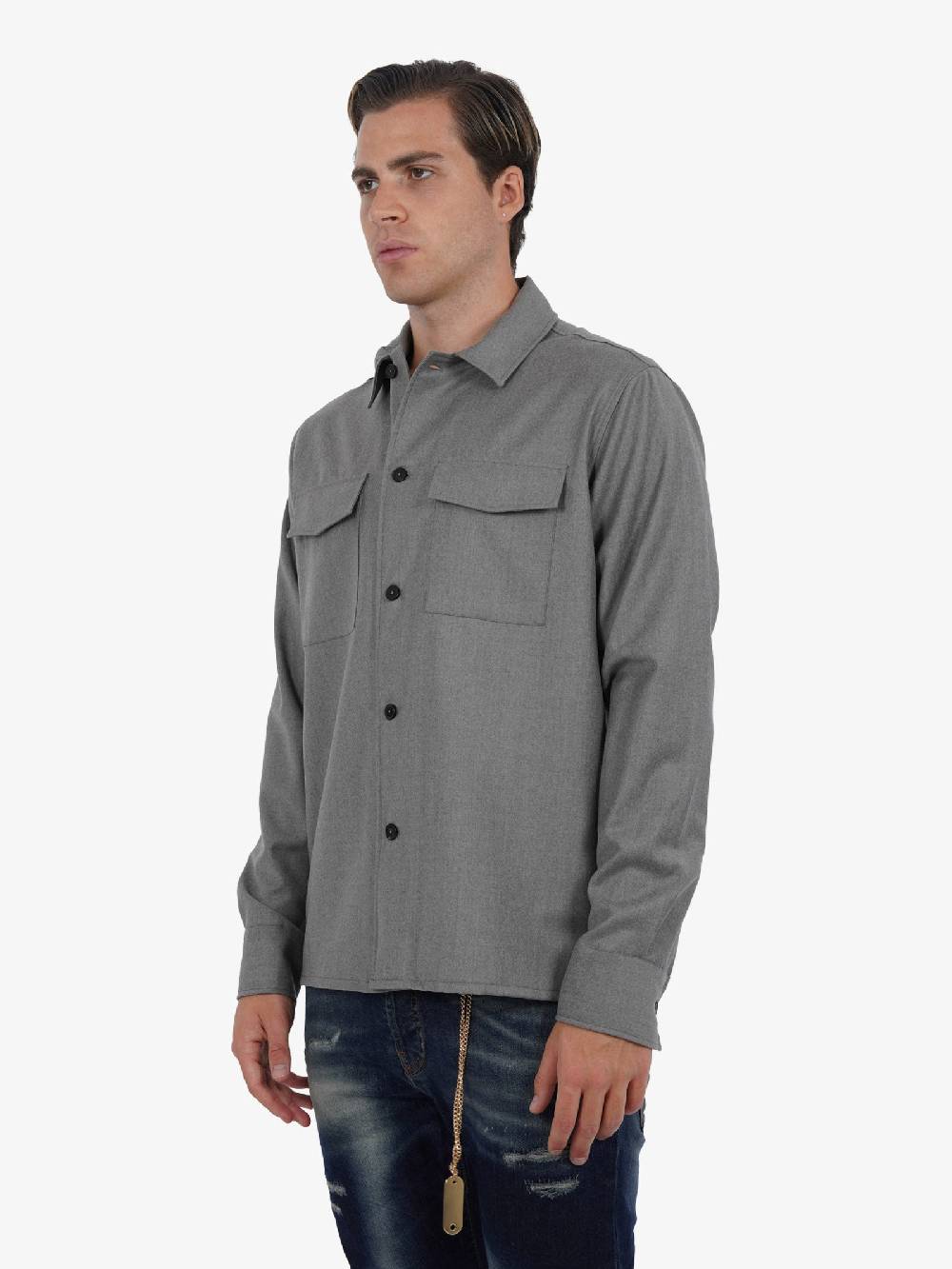 LOW BRAND Camicia S134 Uomo In Flanella Di Lana Grigio