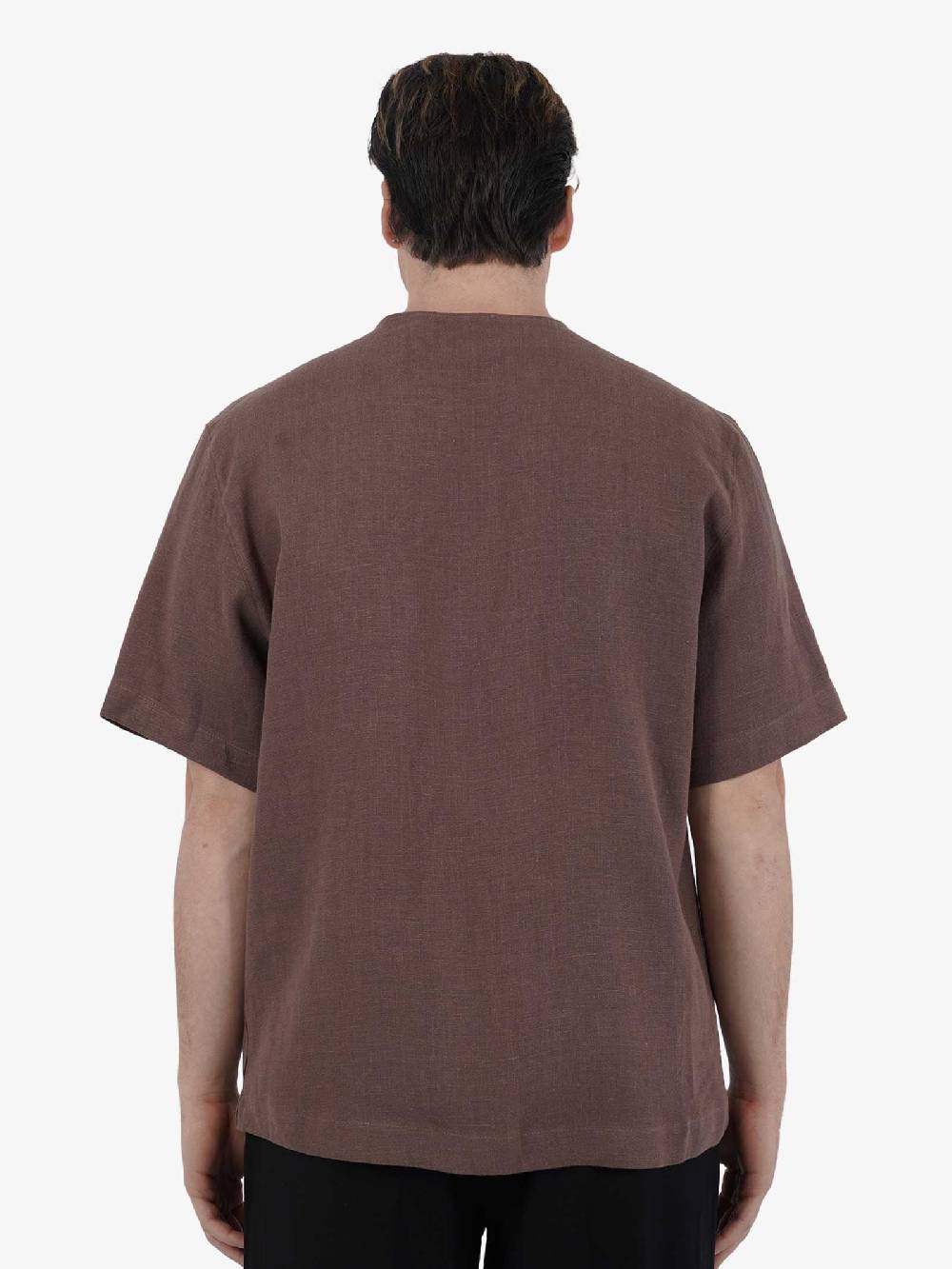 I'M BRIAN Camicia Serafino Mezza Manica CA2881 Uomo Lino Marrone