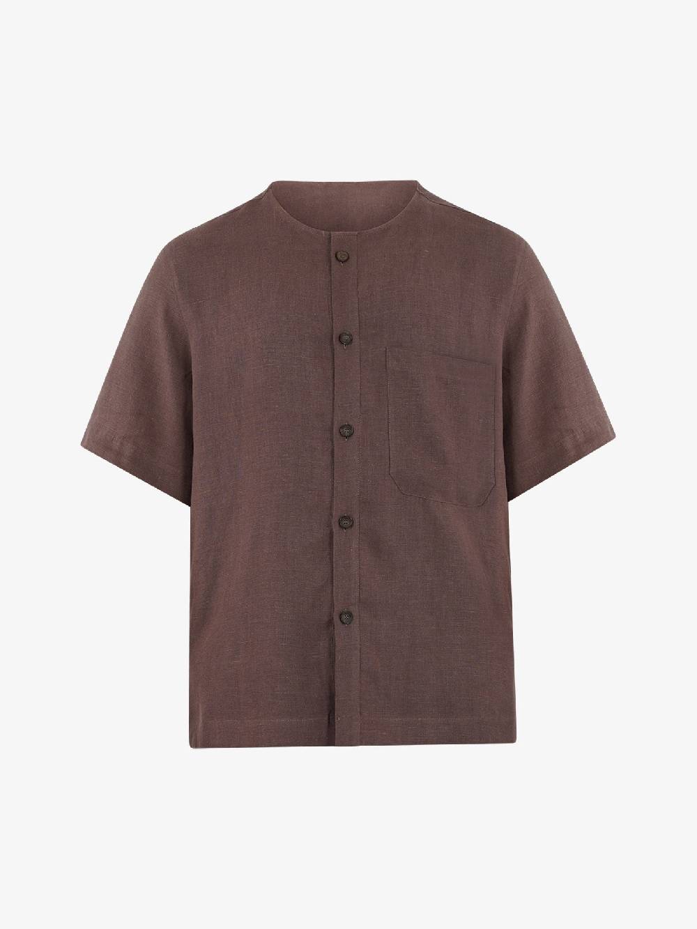 I'M BRIAN Camicia Serafino Mezza Manica CA2881 Uomo Lino Marrone