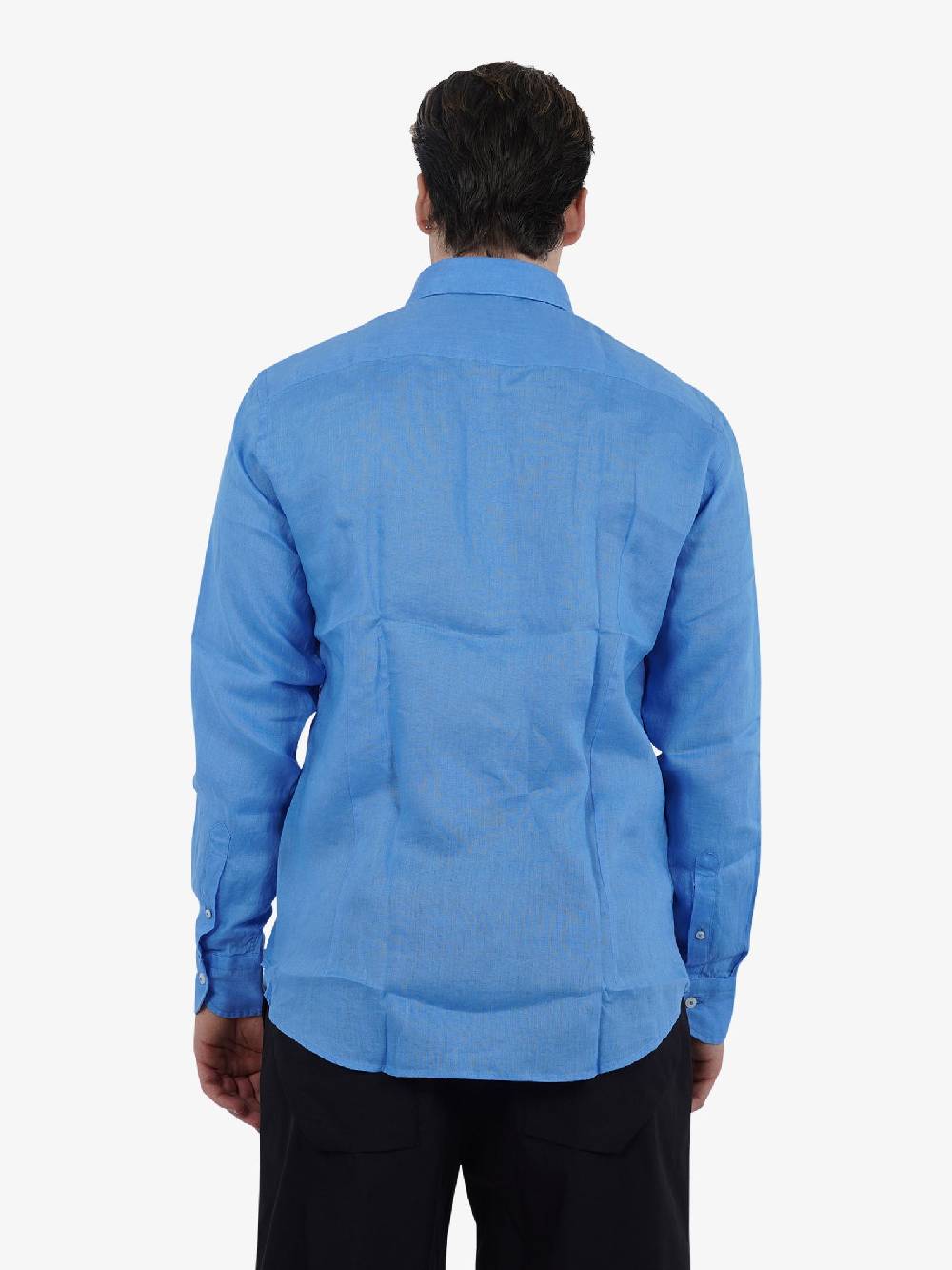 BASTONCINO Camicia Simo Collo 164 B050 Uomo Lino Azzurro