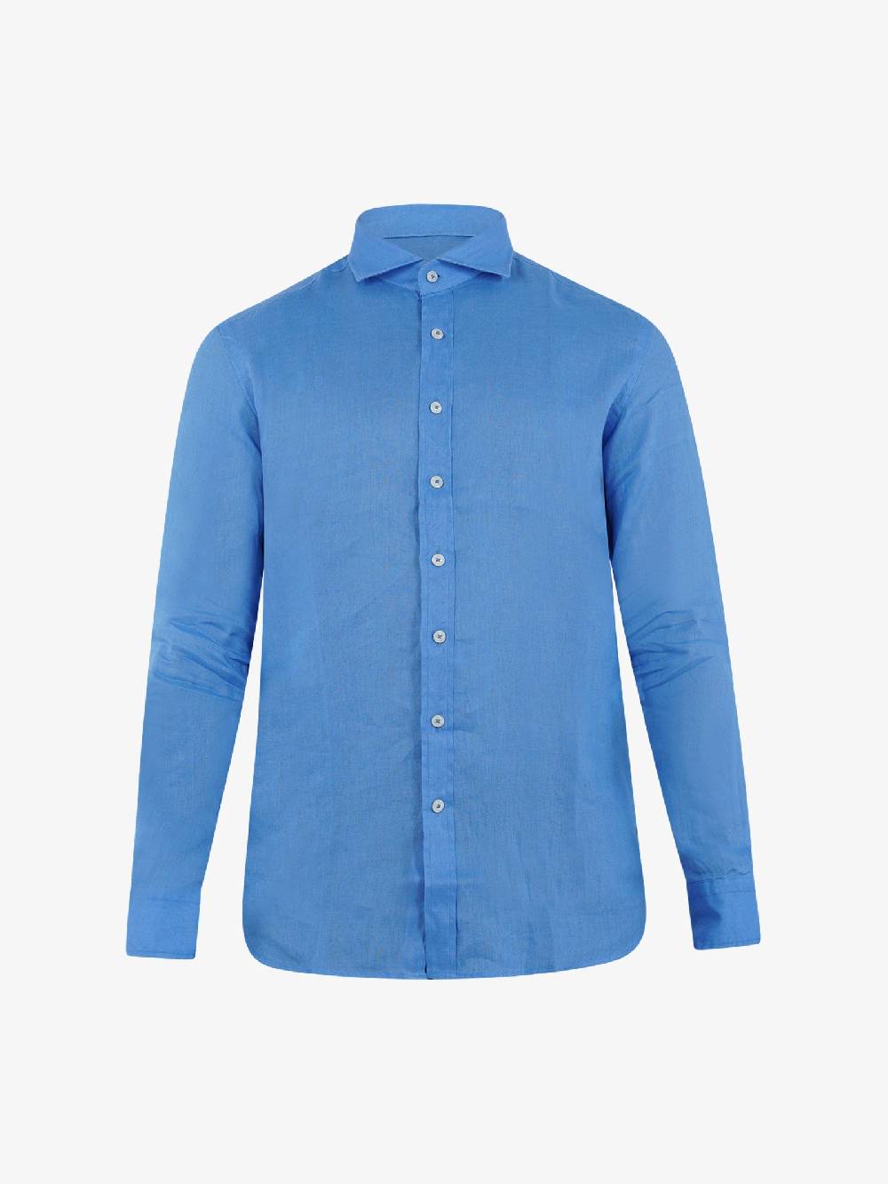 BASTONCINO Camicia Simo Collo 164 B050 Uomo Lino Azzurro