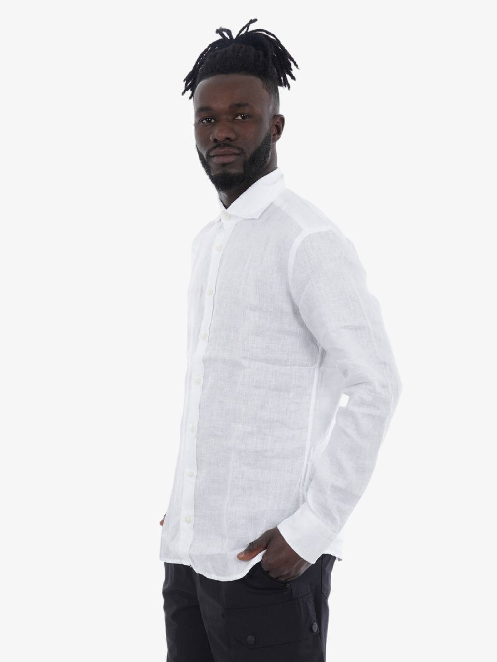 BASTONCINO Camicia Simo Collo 164 Uomo In Lino Bianco
