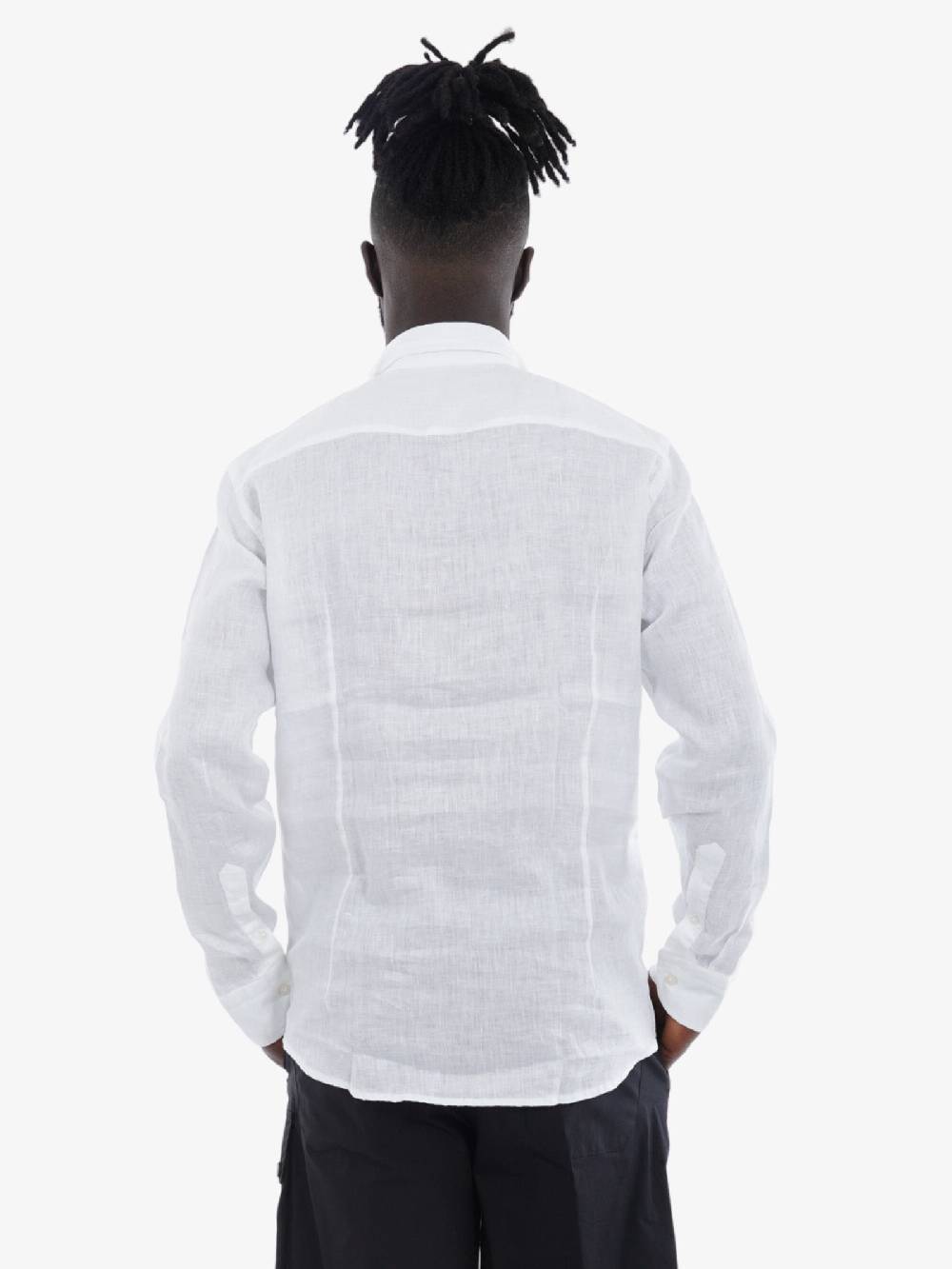 BASTONCINO Camicia Simo Collo 164 Uomo In Lino Bianco