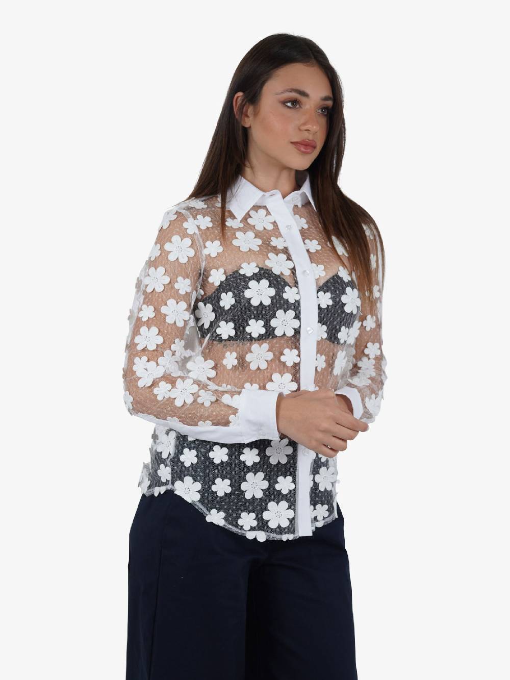 NORA BARTH Camicia Trasparente 24339/B-158 Donna Bianco
