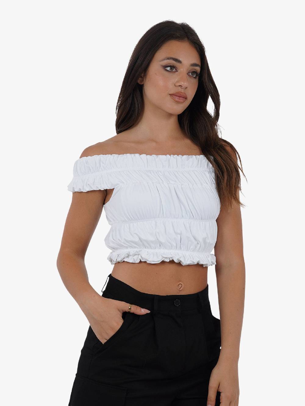 JIJIL Canotta Cropped Elasticizzata CN228 Donna Bianco