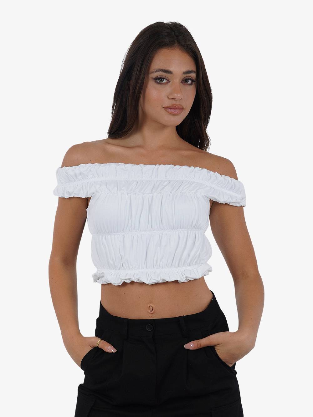 JIJIL Canotta cropped elasticizzata CN228 donna bianco
