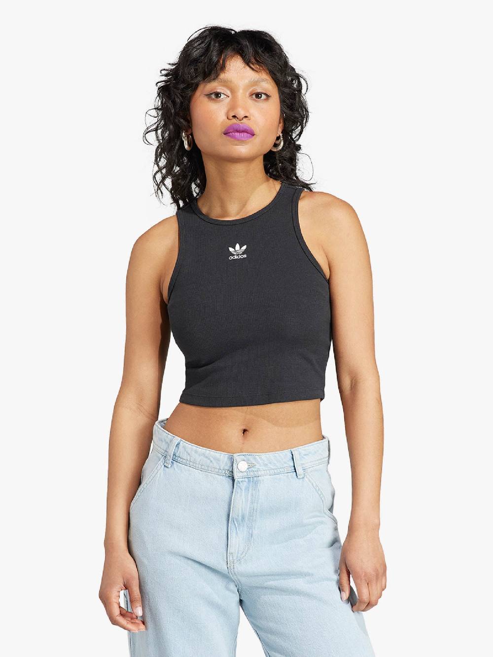 ADIDAS Canotta Croppes Essentials Rib IJ8251 Donna Cotone Nero