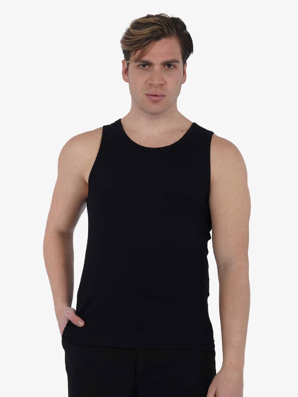 I'M BRIAN Canotta In Costina CN2903 Uomo Cotone Nero