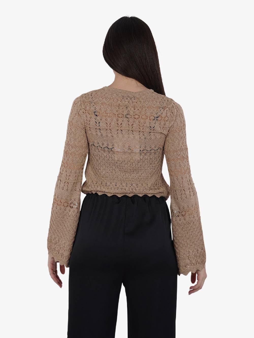 AKEP Capospalla Cropped In Punto Pizzo Lurex MGKD05070 Donna Viscosa Beige