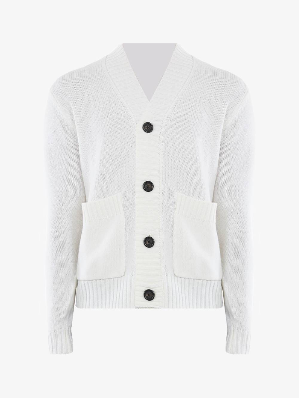 PAOLO PECORA Cardigan a coste uomo in misto lana panna