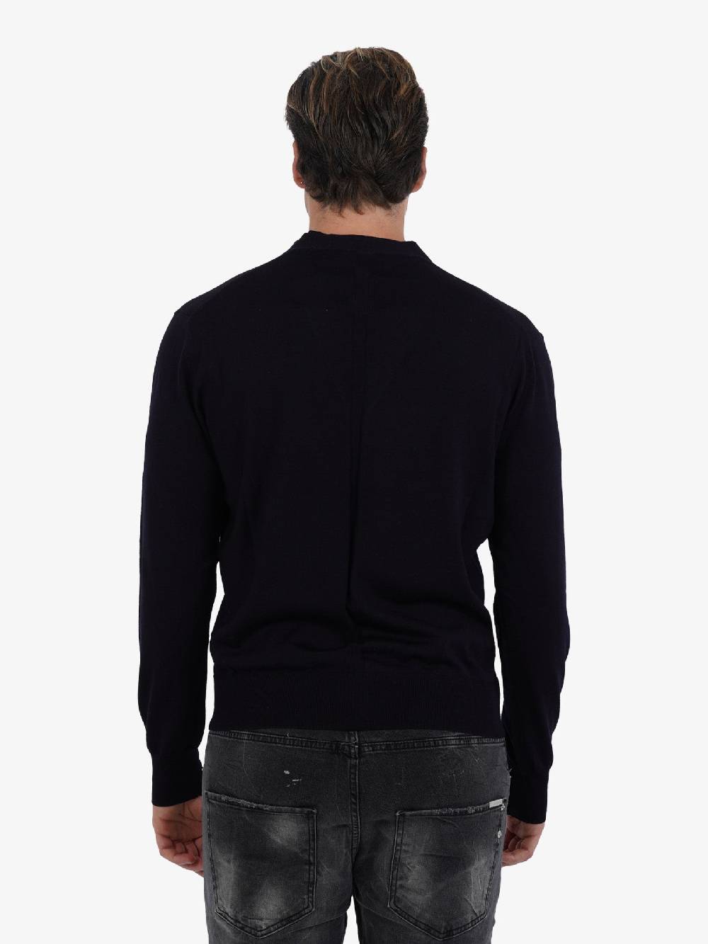 LOW BRAND Cardigan K155 Doppio Girocollo Uomo In Lana Blu Scuro