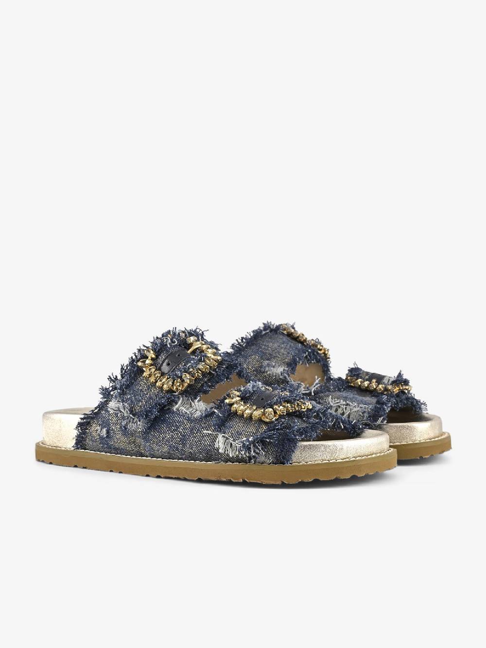 CORAL BLUE Ciabatte Gioiello Denim Sfrangiato CB.K224.23 Donna Pelle Blu