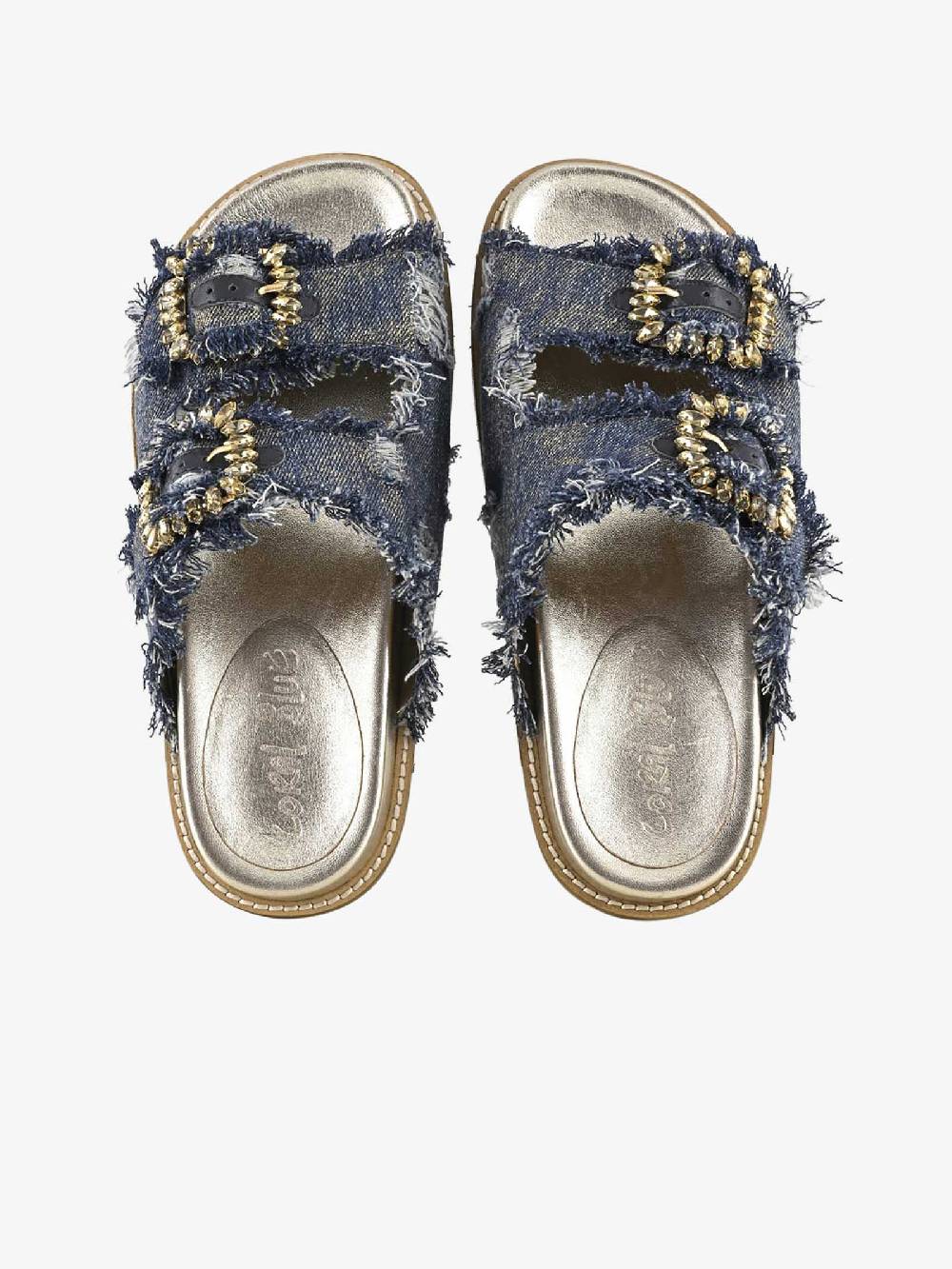 CORAL BLUE Ciabatte Gioiello Denim Sfrangiato CB.K224.23 Donna Pelle Blu