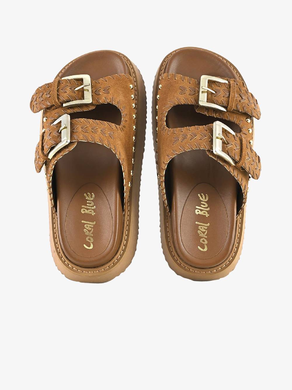 CORAL BLUE Ciabatte Platform Doppia Fascia CB.K224.27 Donna Pelle Marrone