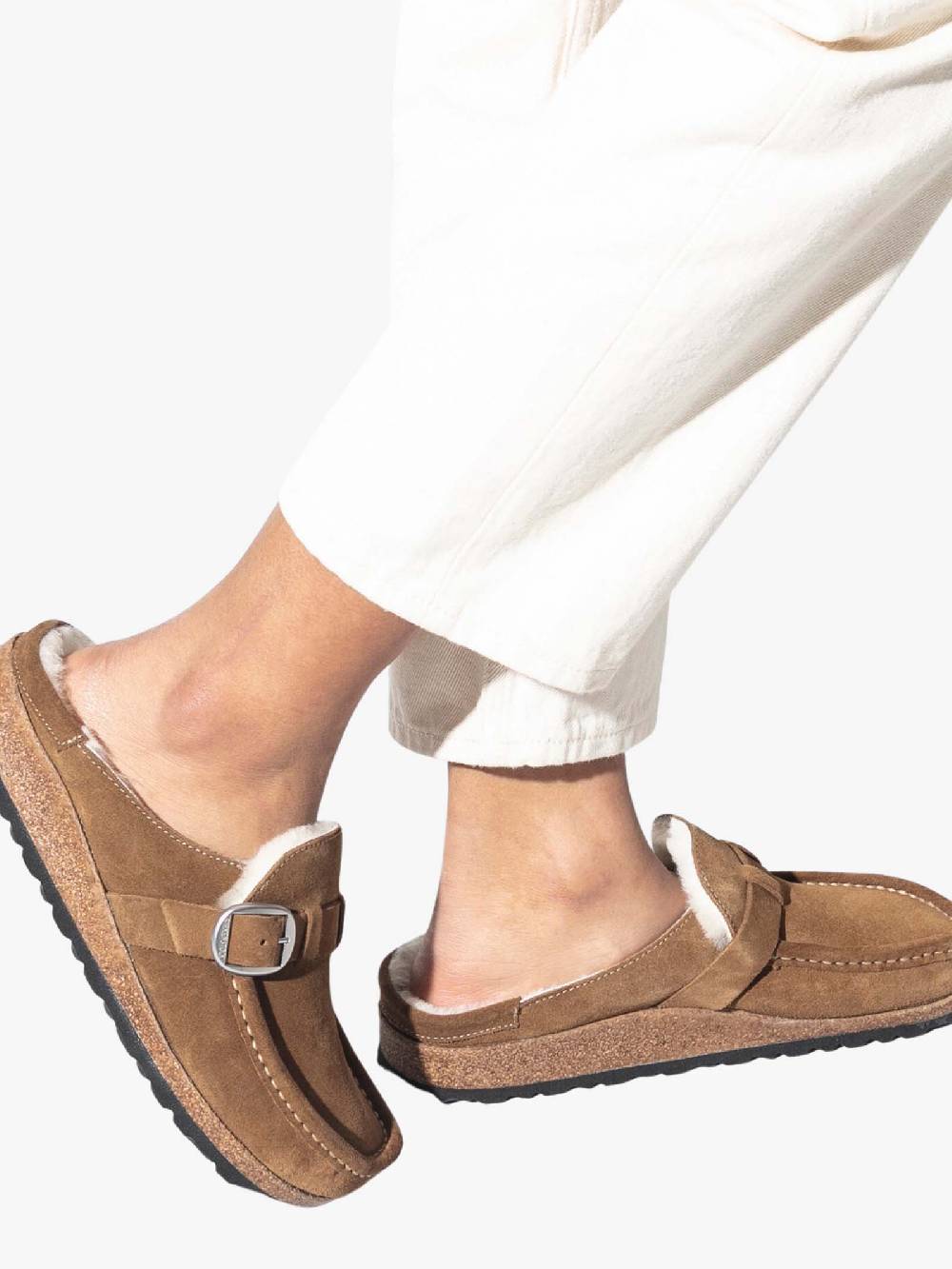 BIRKENSTOCK Ciabatte Sabot Buckley Pelliccia Di Agnello Donna Marrone