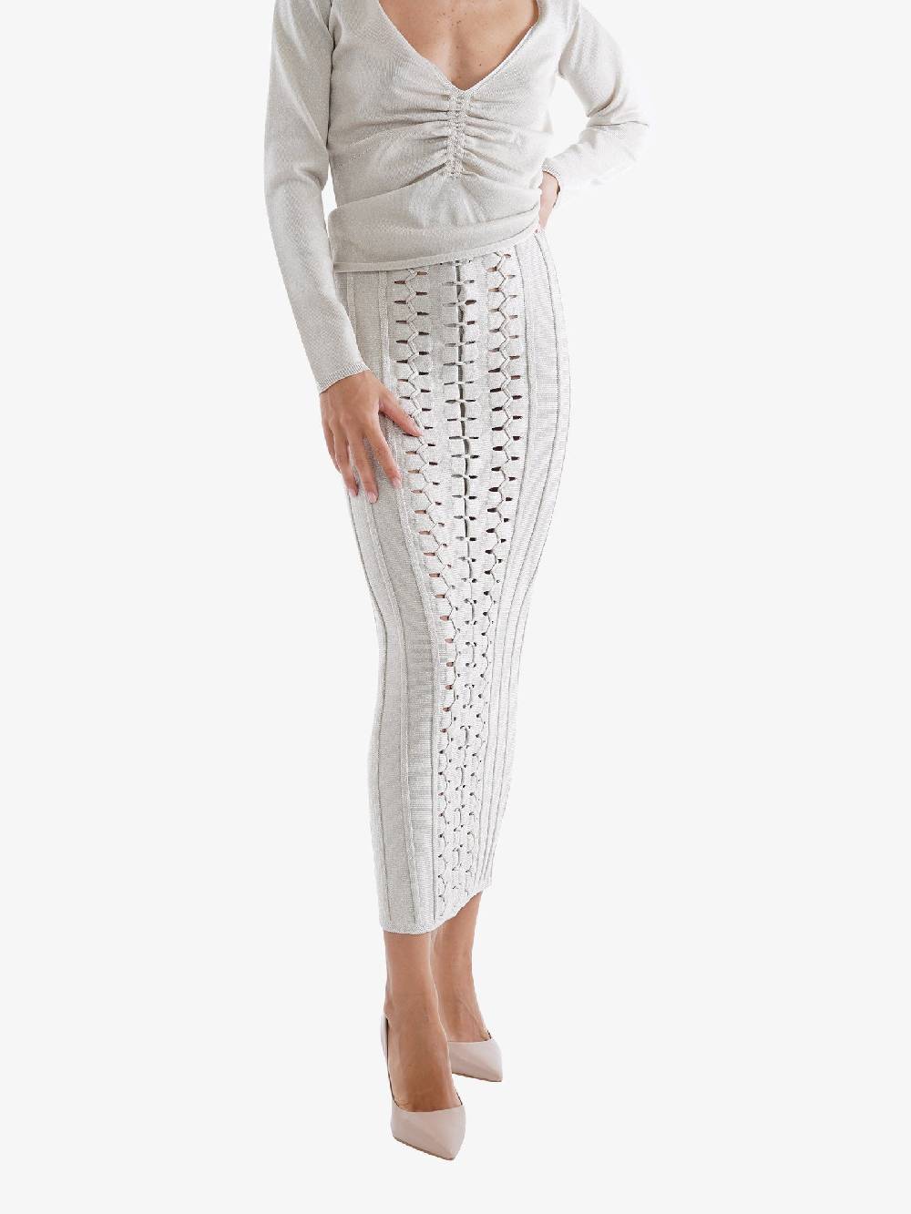 CIRCUS HOTEL Gonna Midi Donna Con Intrecci Bianco