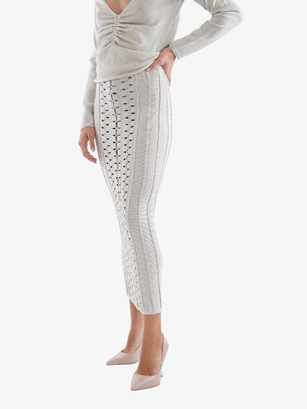 CIRCUS HOTEL Gonna Midi Donna Con Intrecci Bianco