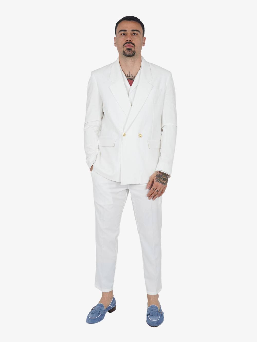 MARSEM Completo Elegante Doppiopetto Uomo Bianco/oro