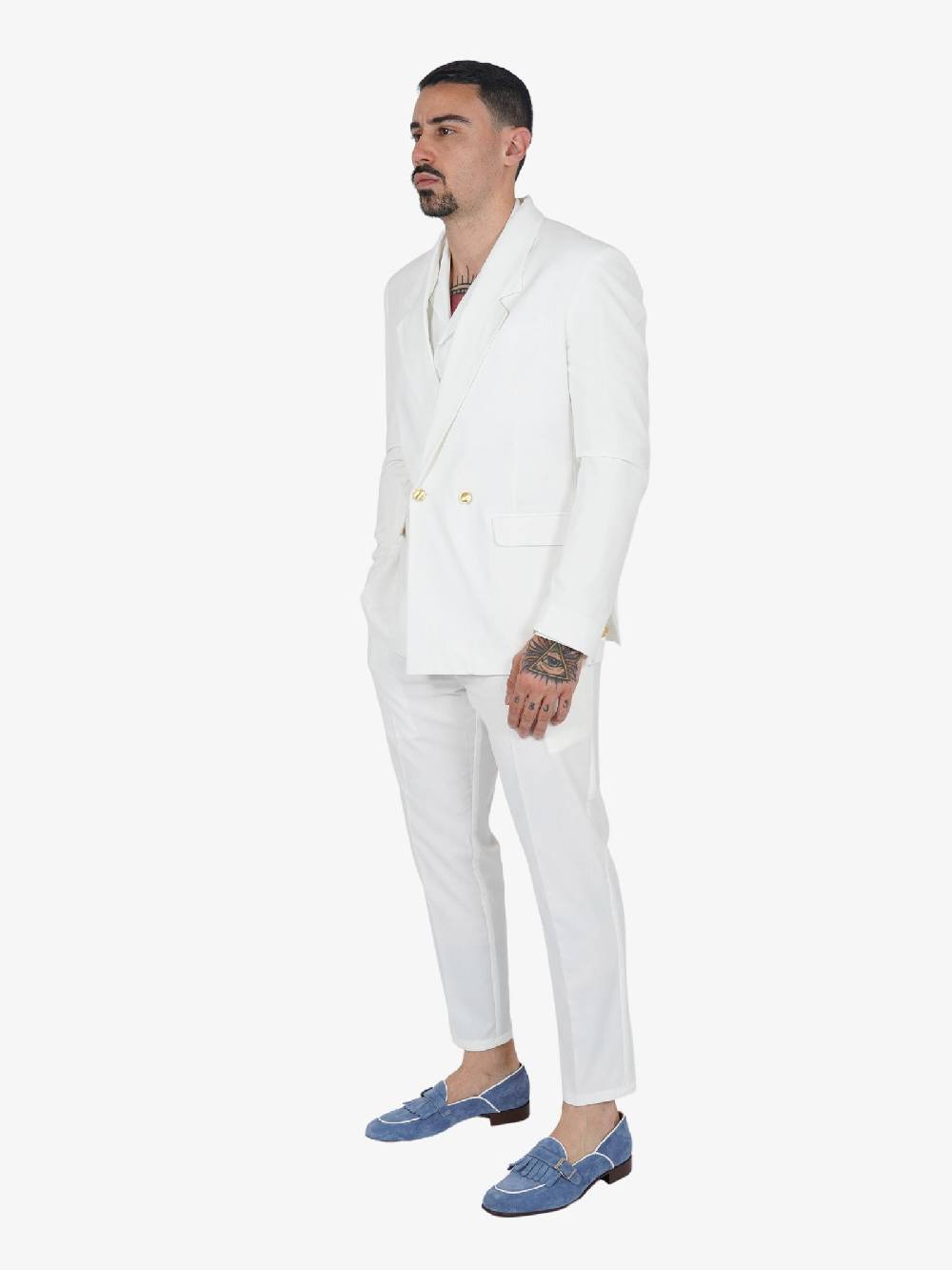 MARSEM Completo Elegante Doppiopetto Uomo Bianco/oro
