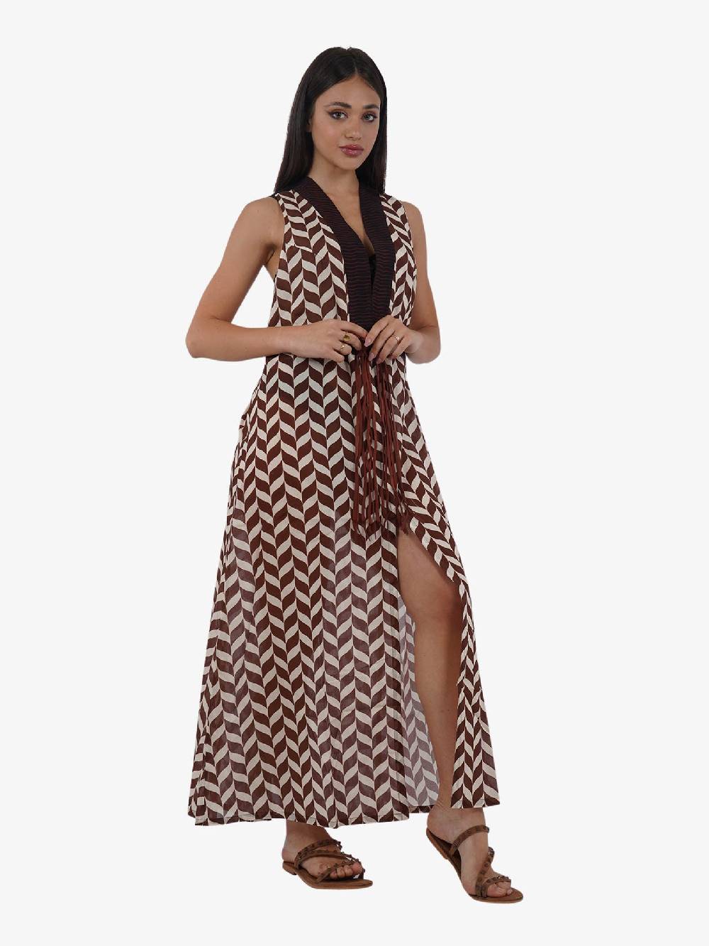 PIN UP Copricostume Gilet Lungo Stampa Beautiful TreePE144A Donna Cotone Nero