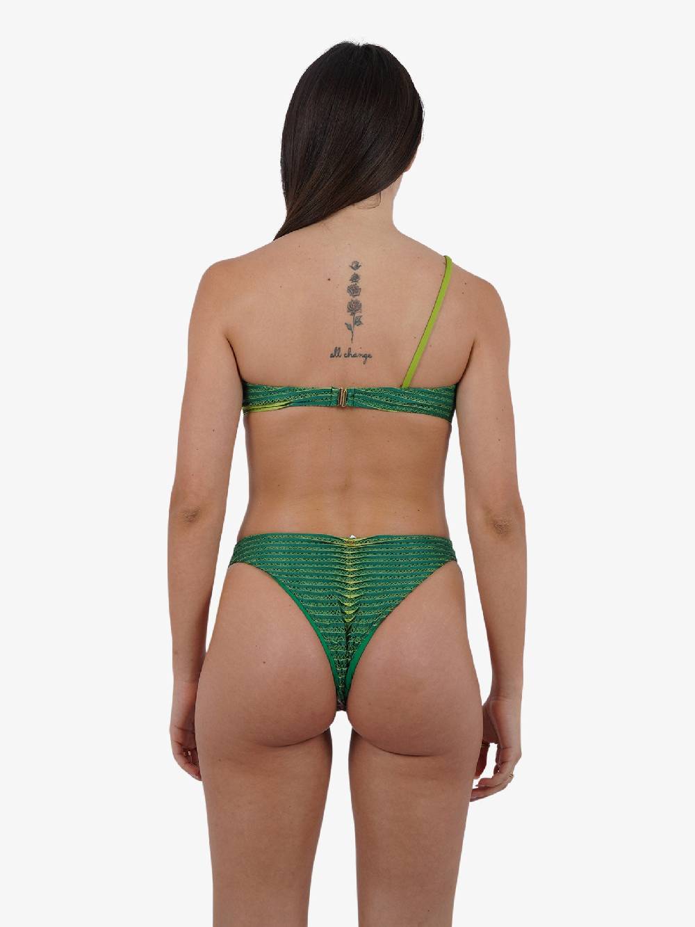 MISS BIKINI Costume Da Bagno Bikini A Fascia Monospalla Ondina Con Palline V4094S Donna Verde