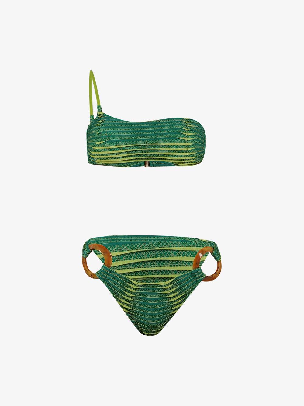 MISS BIKINI Costume Da Bagno Bikini A Fascia Monospalla Ondina Con Palline V4094S Donna Verde