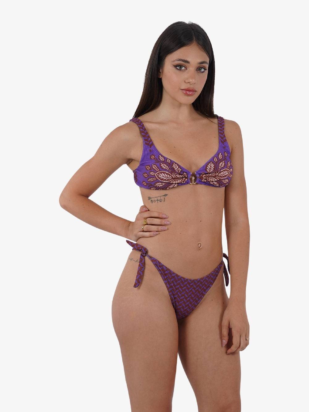 PIN UP Costume Da Bagno Bikini Brasserie Stampa Beautiful TreePE044F Donna Viola