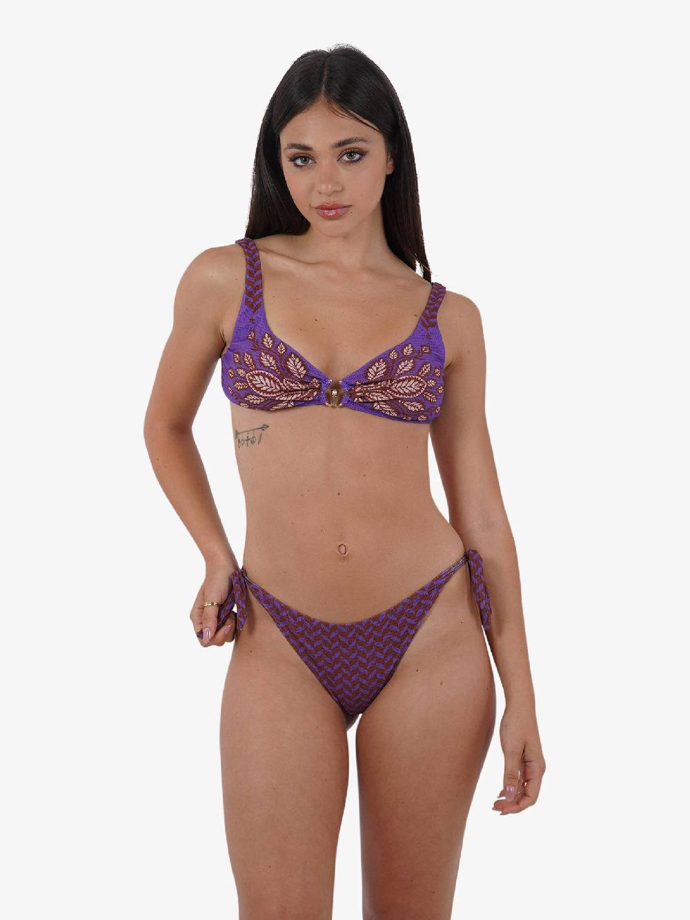 PIN UP Costume da bagno bikini brasserie stampa beautiful treePE044F donna viola