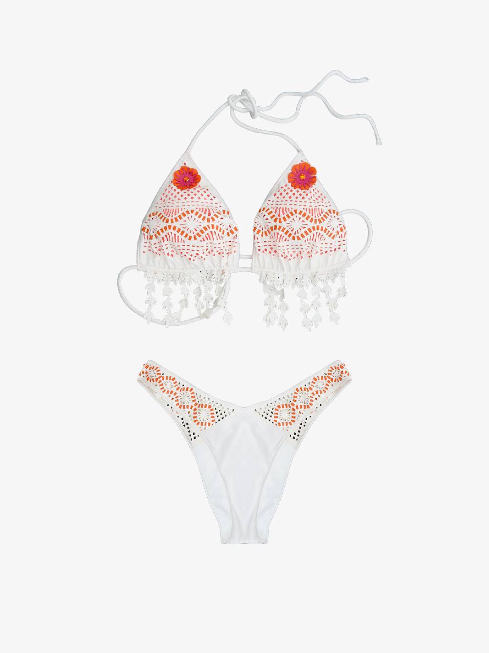 PIN UP Costume da bagno bikini donna laser fiori beige