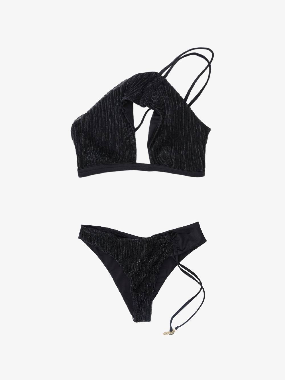 COTAZUR Costume da bagno bikini donna plissè lurex nero