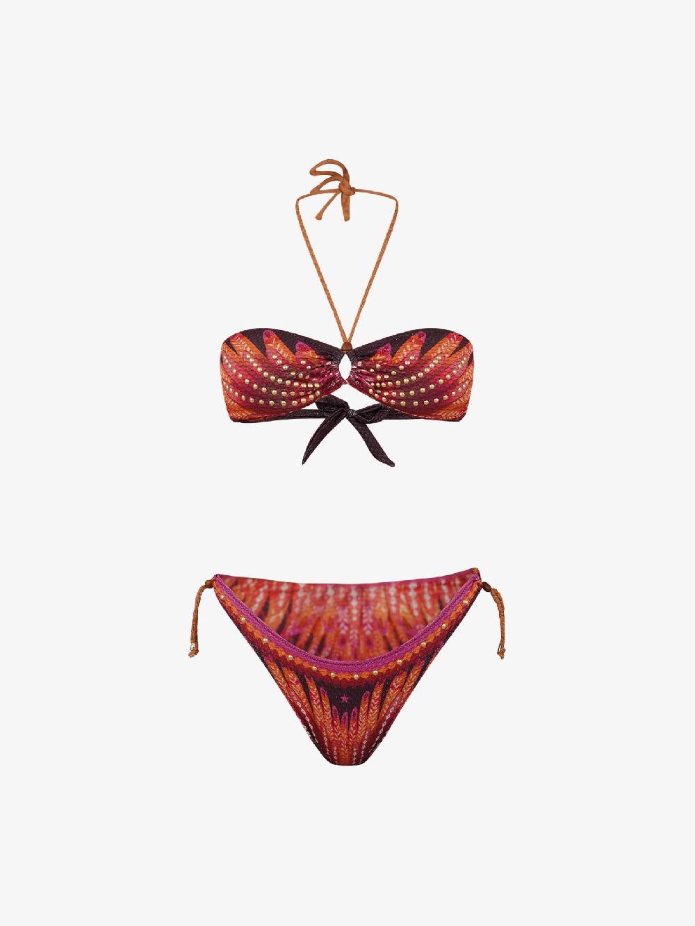 PIN UP Costume Da Bagno Bikini Fascia Con Borchie Stampa WingsPE031CF Donna Marrone