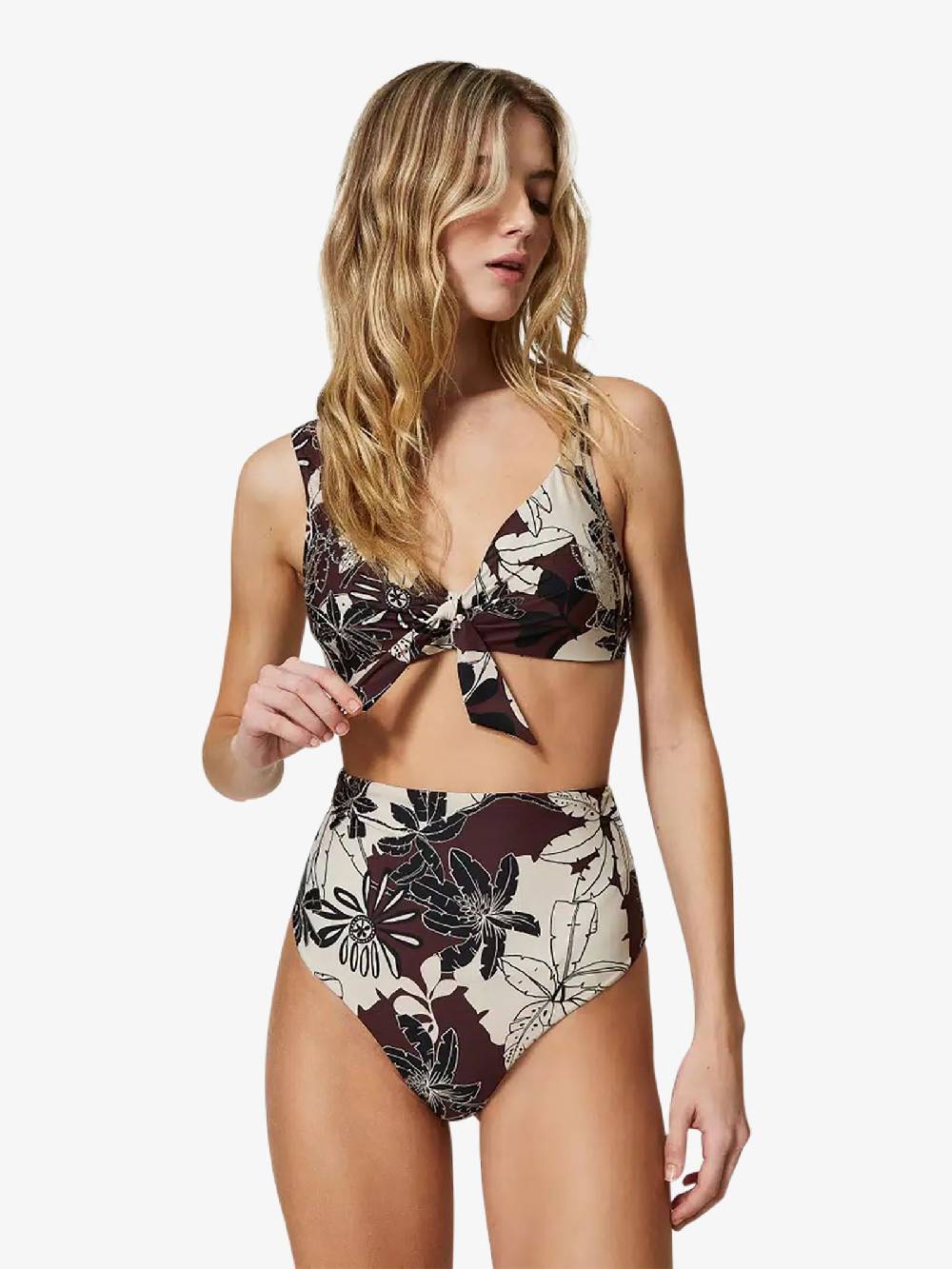 TWINSET Costume Da Bagno Bikini Triangolo A Fiori Con Strass 241LMMG33 Donna Marrone