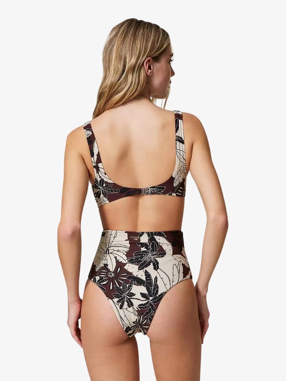 TWINSET Costume Da Bagno Bikini Triangolo A Fiori Con Strass 241LMMG33 Donna Marrone