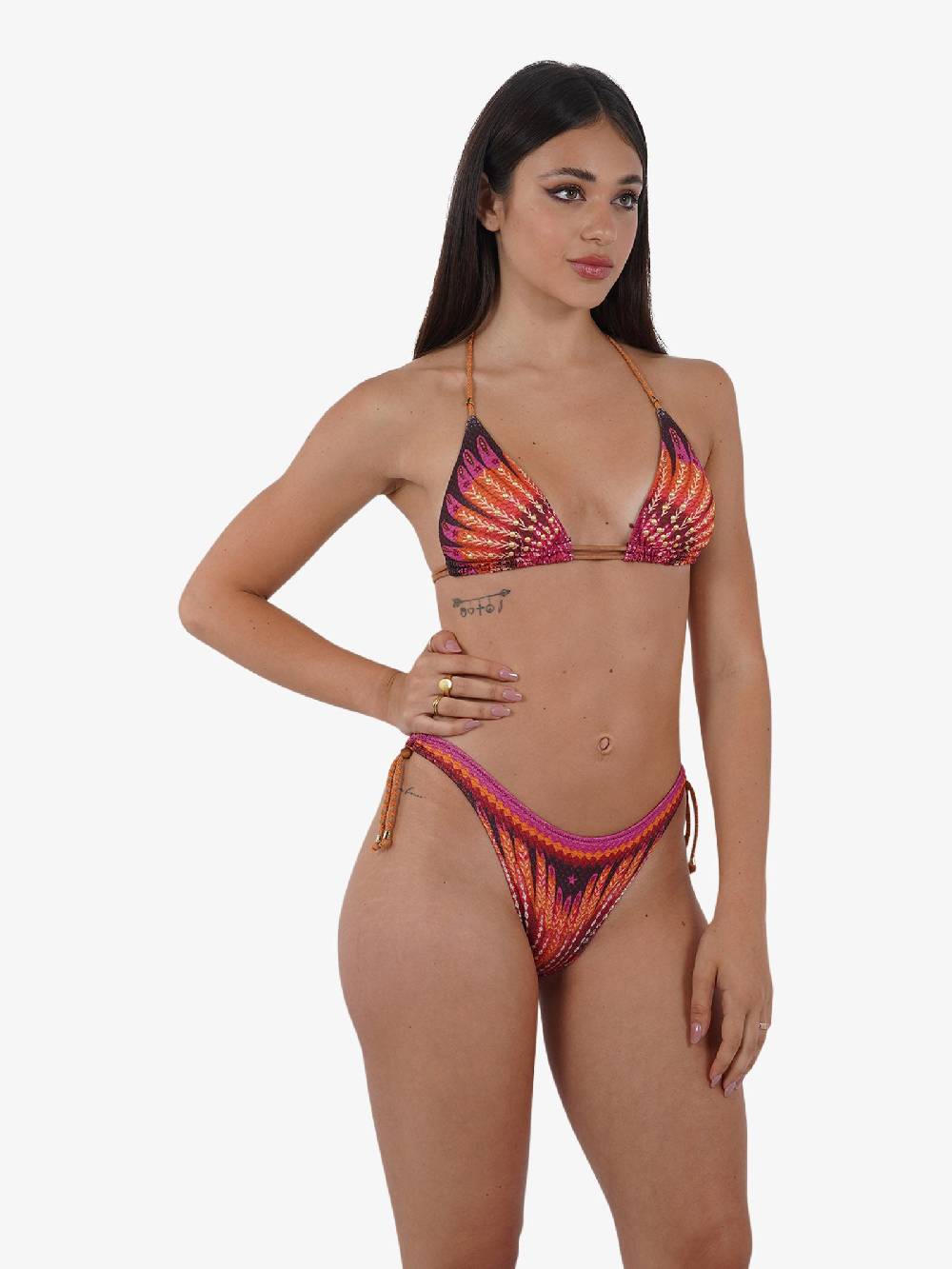 PIN UP Costume Da Bagno Bikini Triangolo Con Borchie Stampa WingsPE030F Donna Marrone