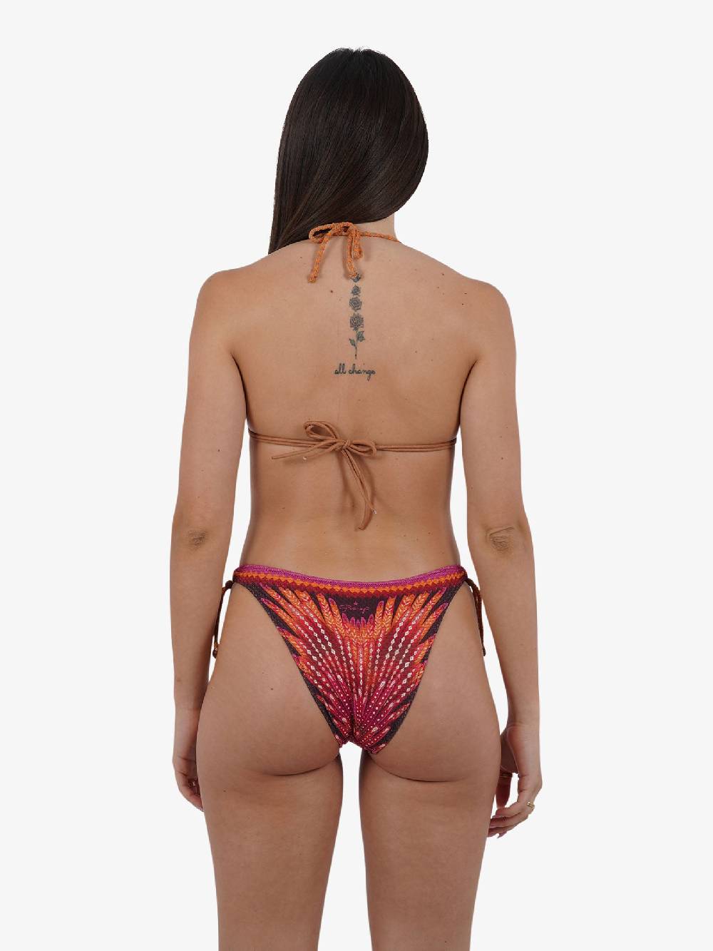 PIN UP Costume Da Bagno Bikini Triangolo Con Borchie Stampa WingsPE030F Donna Marrone