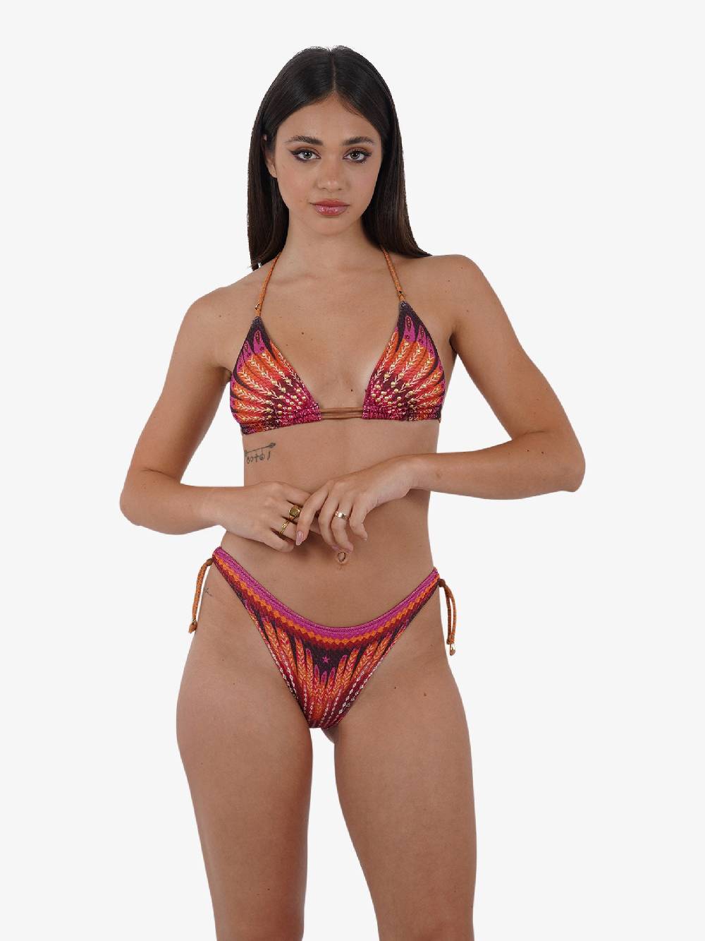 PIN UP Costume da bagno bikini triangolo con borchie stampa wingsPE030F donna marrone