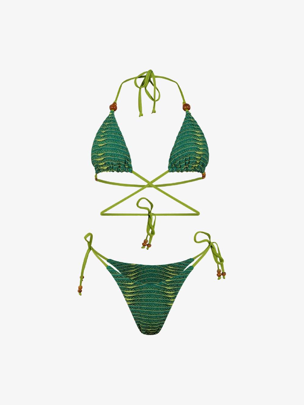 MISS BIKINI Costume Da Bagno Bikini Triangolo Ondina Con Palline V4093S Donna Verde