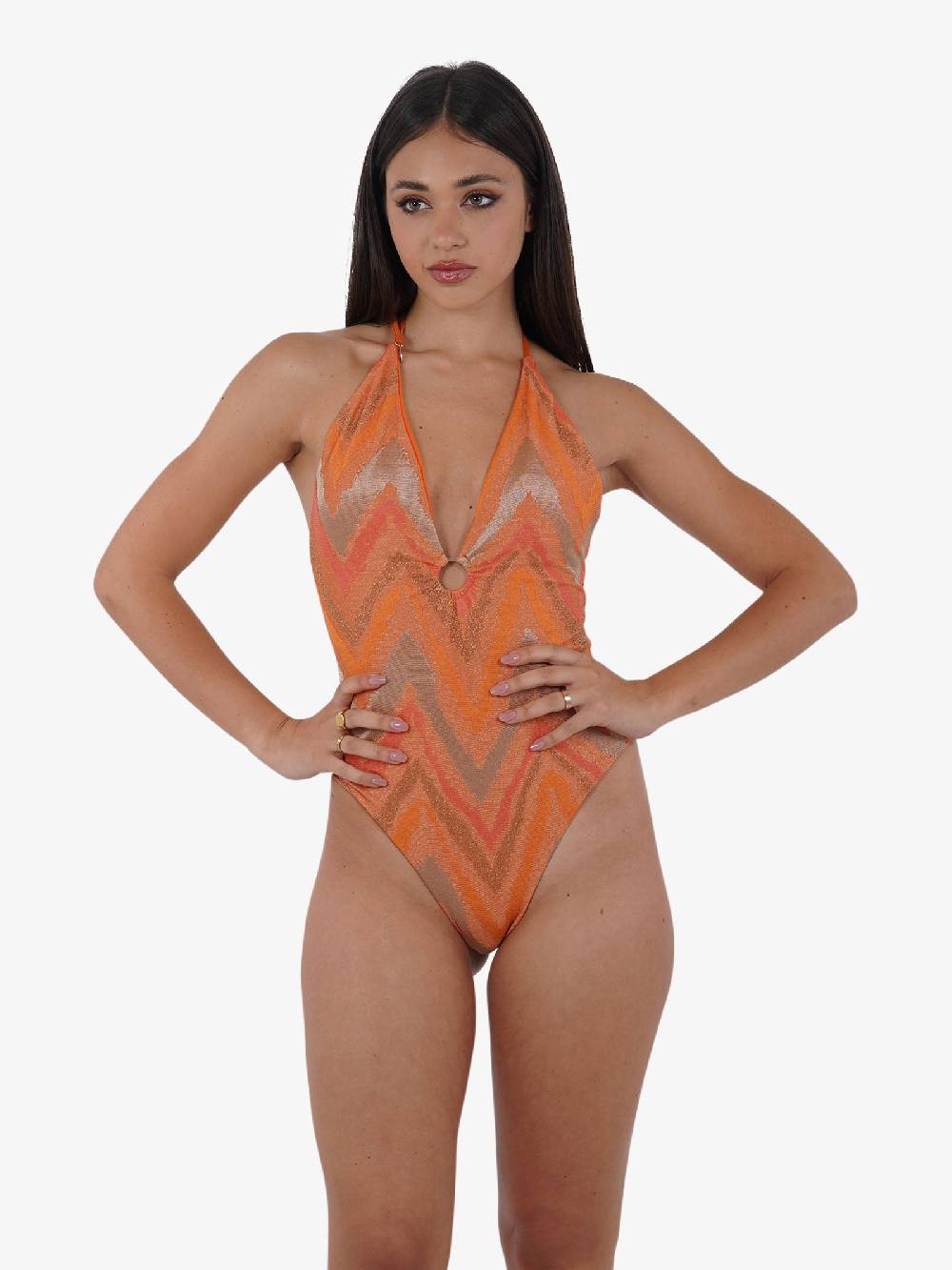 COTAZUR Costume da bagno intero chevron CTZ01421 donna viscosa arancione