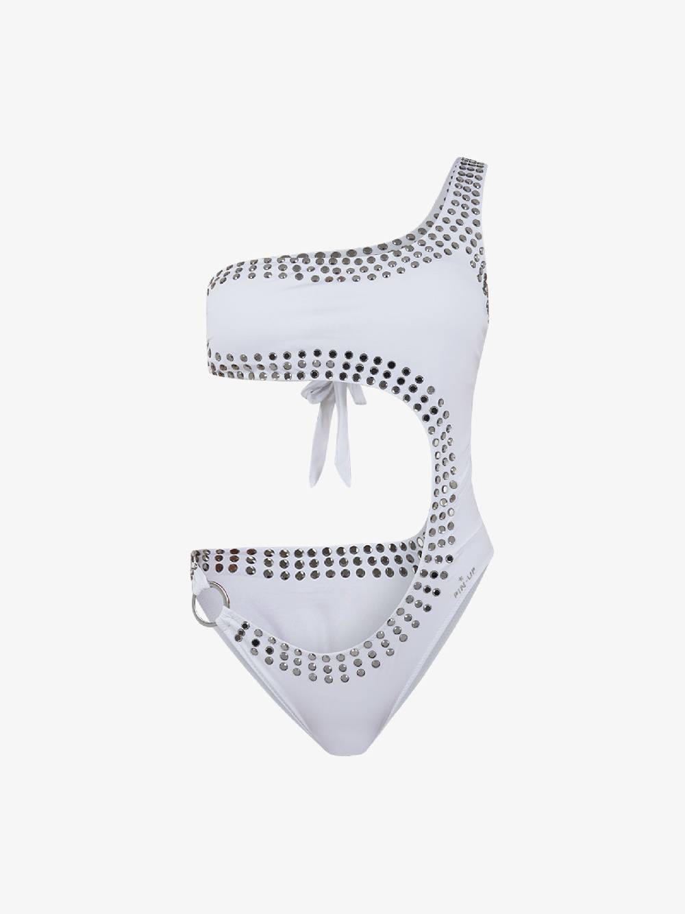 PIN UP Costume Da Bagno Intero Monospalla Con Cristalli PE022I Donna Bianco