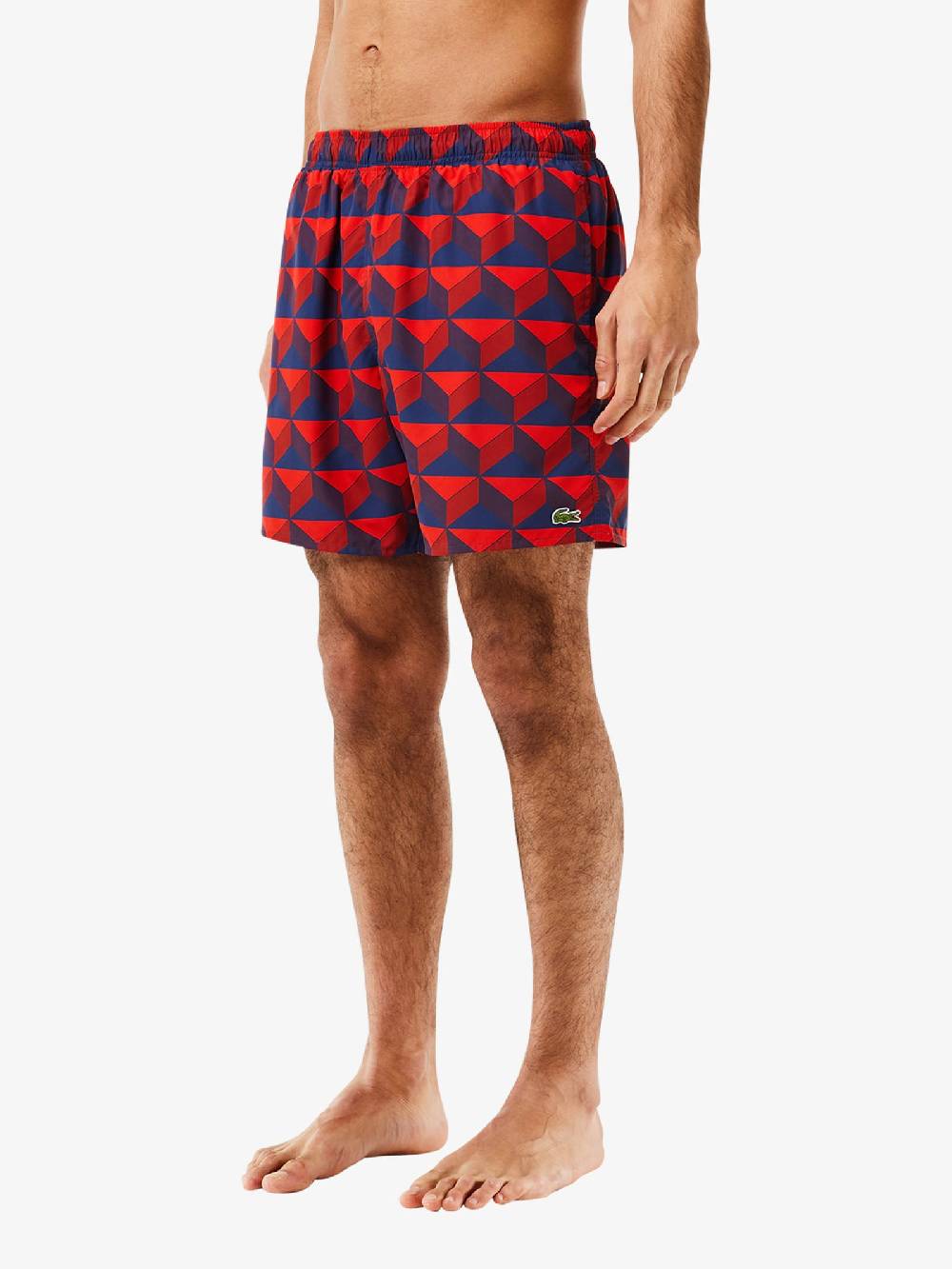 LACOSTE Costume Da Bagno Media Lunghezza Con Stampa Robert George MH7628 Uomo Rosso