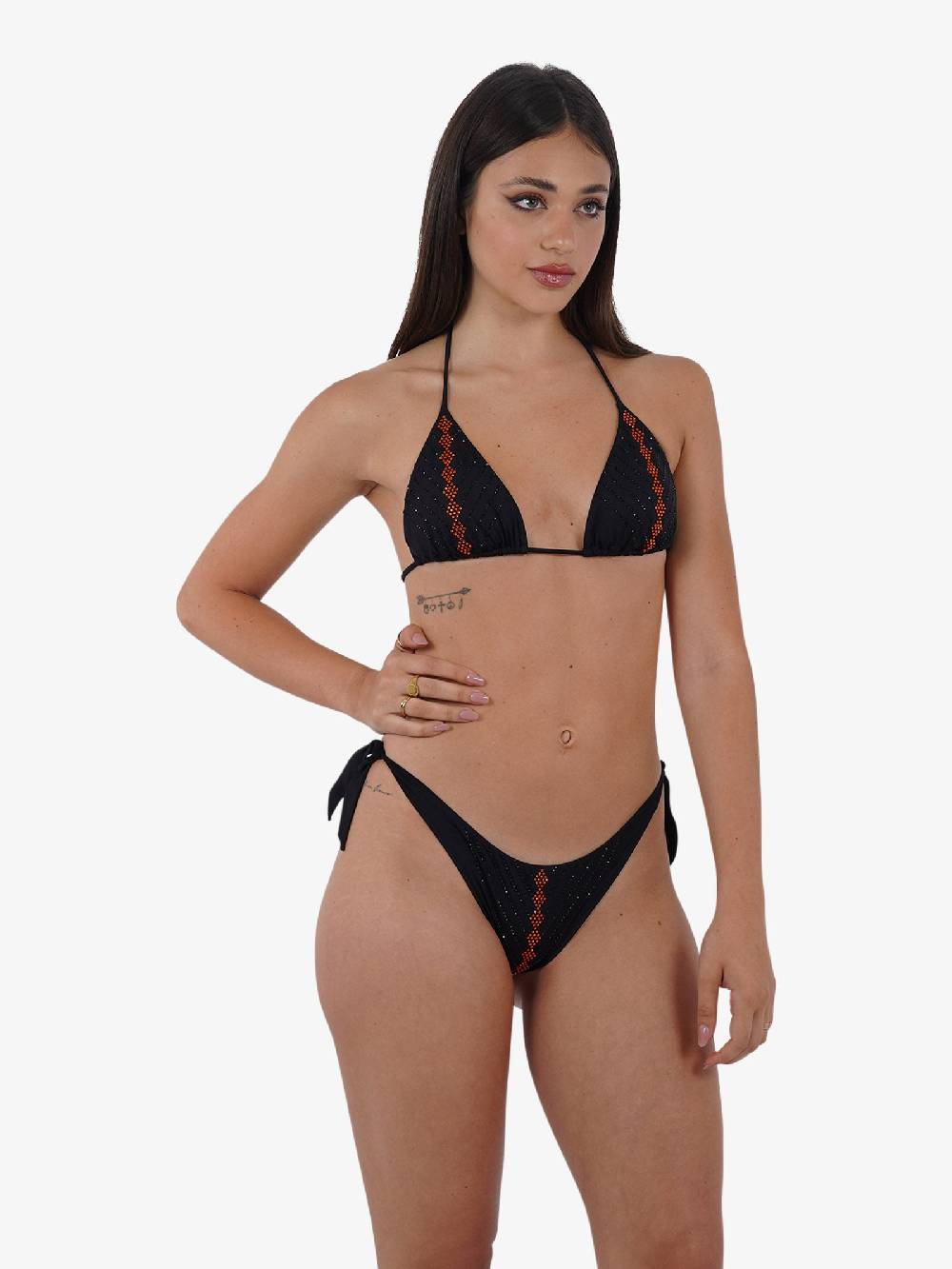 PIN UP Costume Da Bagno Tbikini Triangolo Con Cristalli PE020F Donna Nero