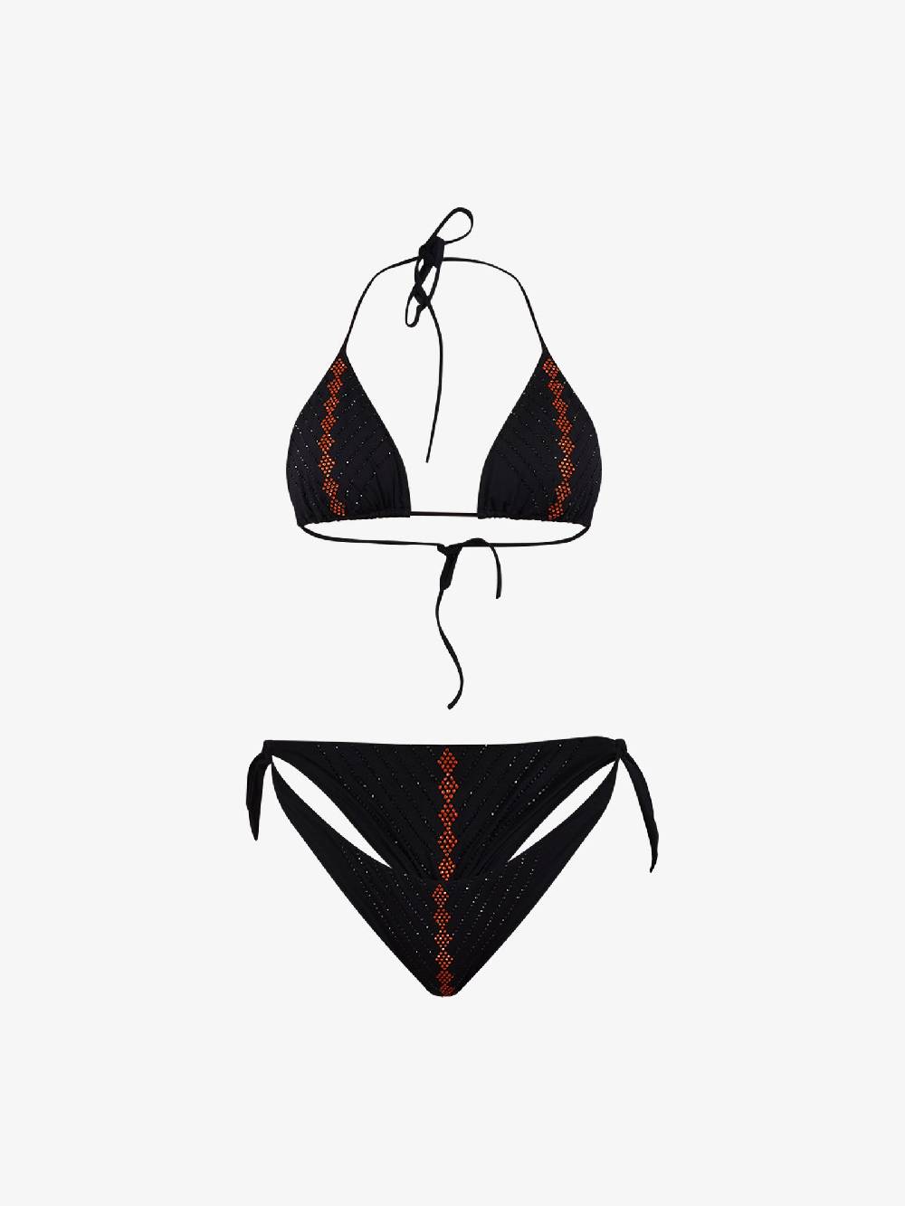 PIN UP Costume Da Bagno Tbikini Triangolo Con Cristalli PE020F Donna Nero