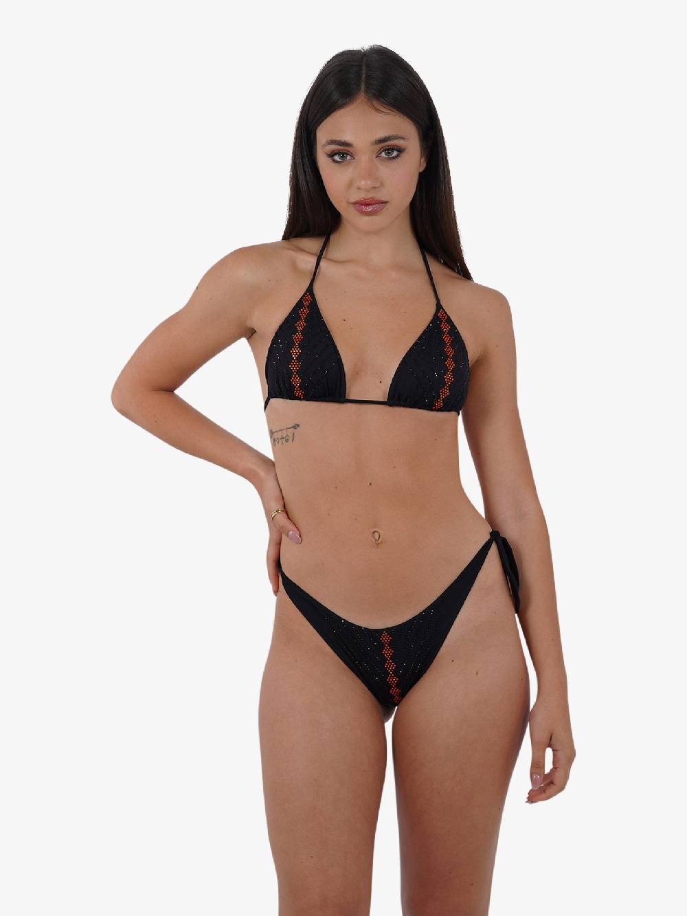 PIN UP Costume da bagno tbikini triangolo con cristalli PE020F donna nero