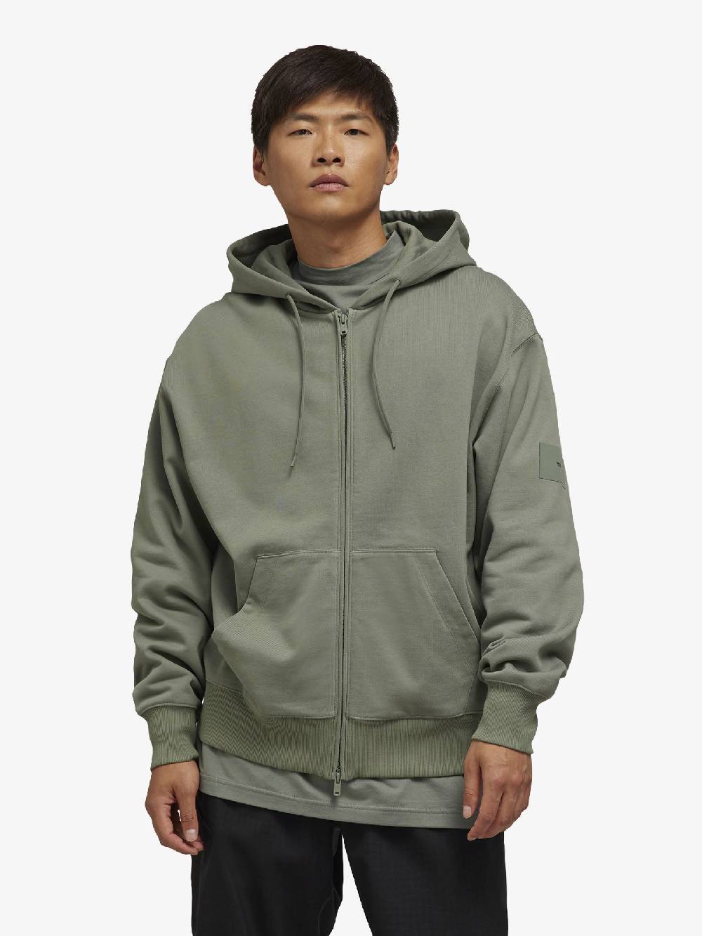 Y-3 Felpa Con Cappuccio E Zip IP7703 Uomo In Cotone Verde Scuro