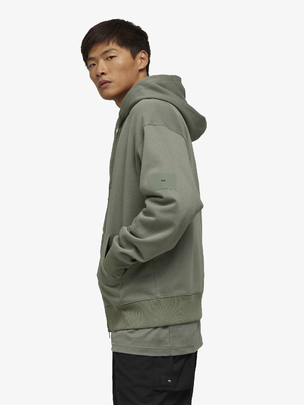 Y-3 Felpa Con Cappuccio E Zip IP7703 Uomo In Cotone Verde Scuro