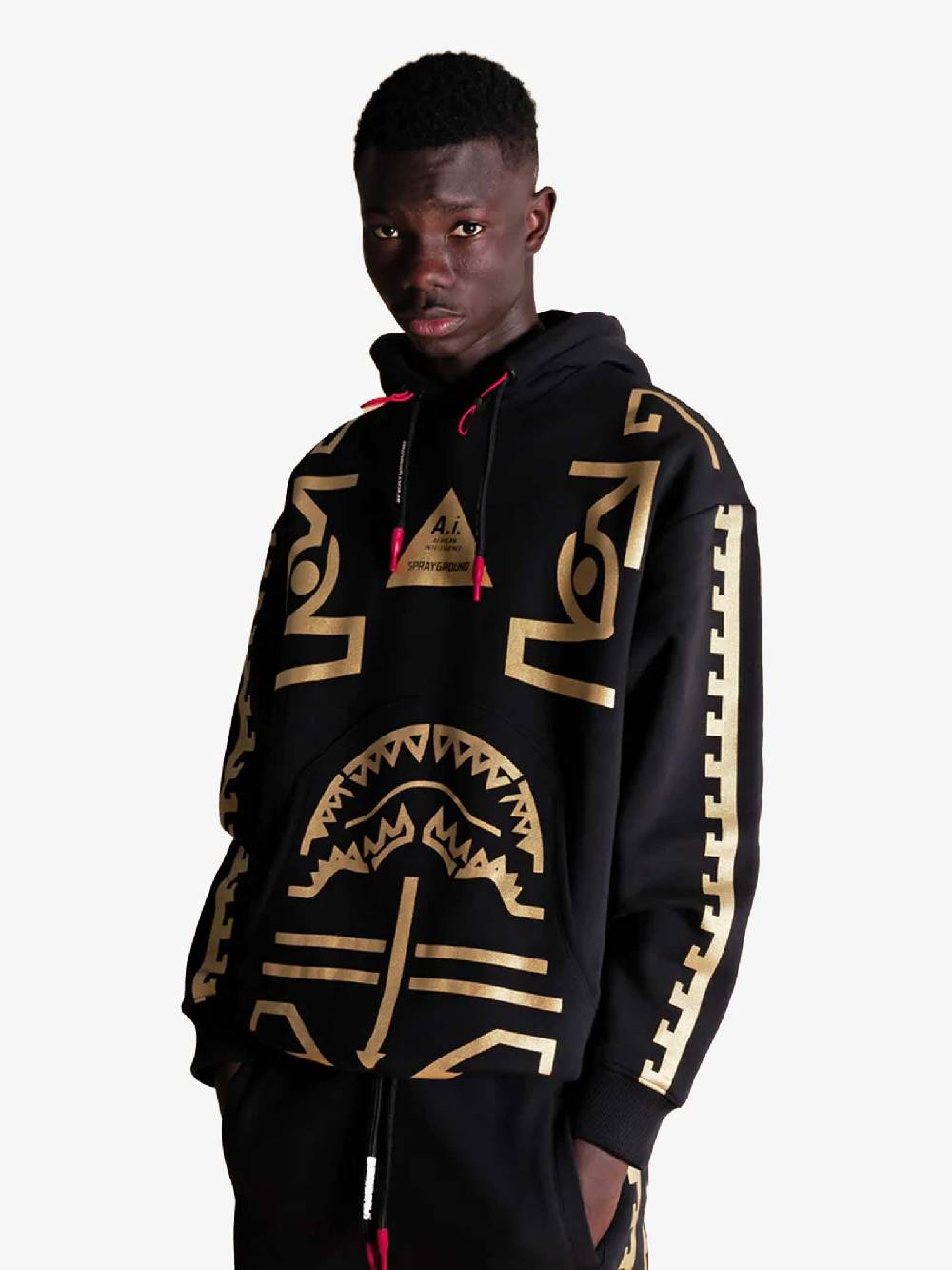 SPRAYGROUND Felpa Con Cappuccio Golden A.I Uomo In Cotone Nero