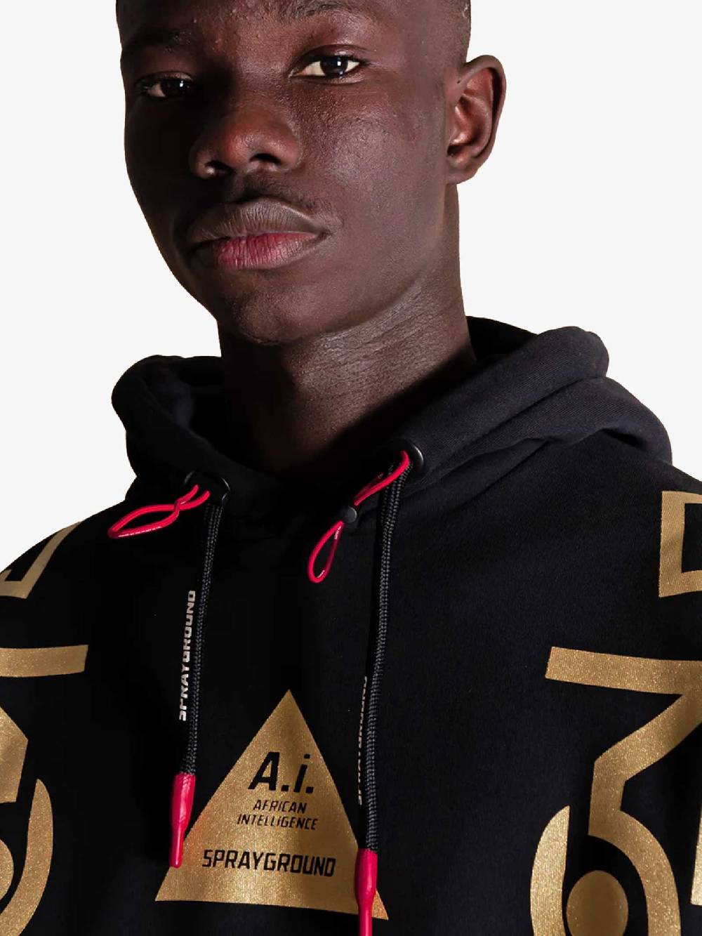 SPRAYGROUND Felpa Con Cappuccio Golden A.I Uomo In Cotone Nero